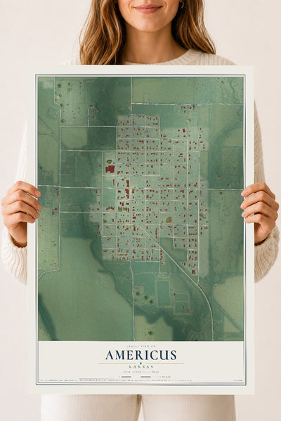 Map of Americus, Kansas, 18 x 24 inch unframed archival matte print