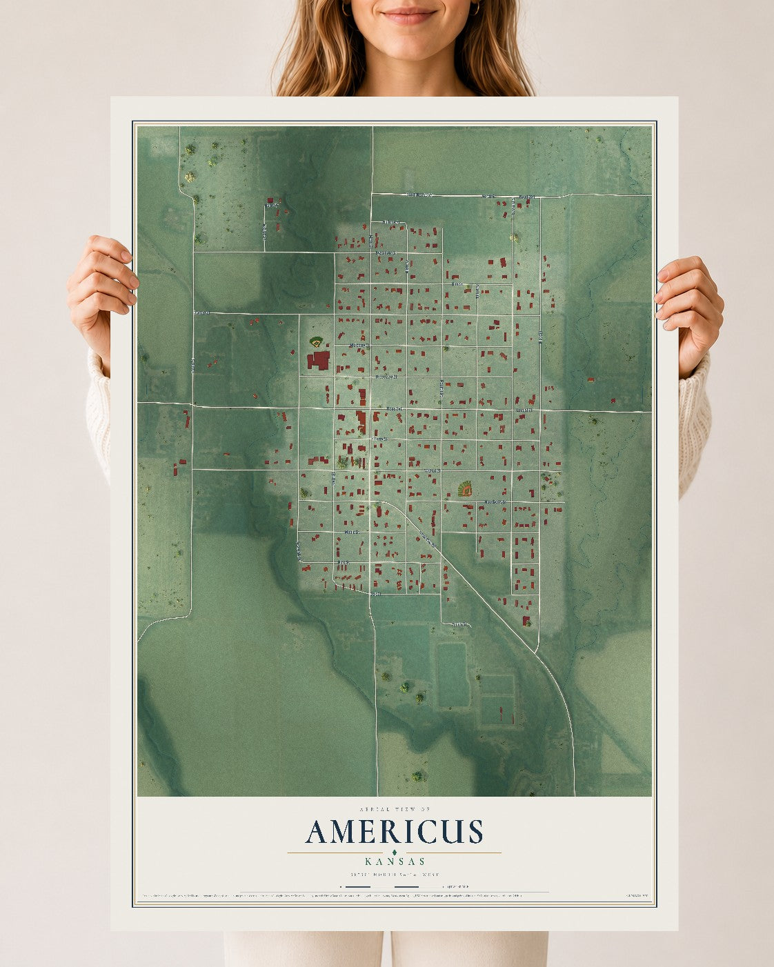 Map of Americus, Kansas, 24 x 36 inch unframed archival matte print