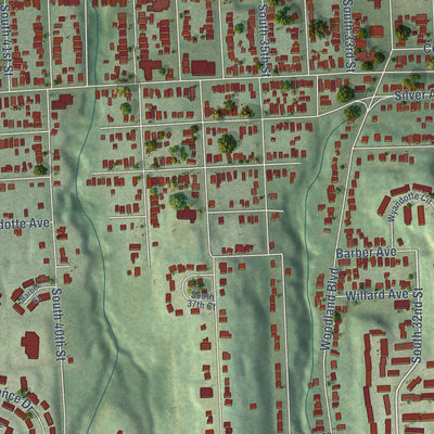 Close-up of the map of Argentine, Kansas print showing street and building detail