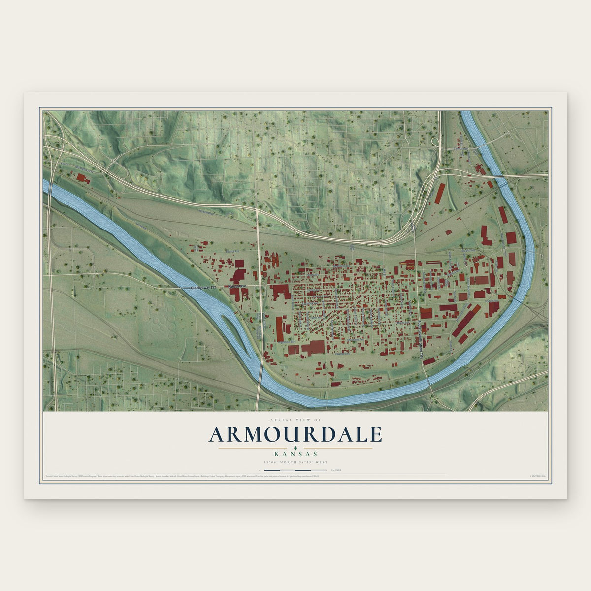 Armourdale, Kansas map print, the full design