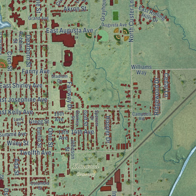 Close-up of the map of Augusta, Kansas print showing street and building detail