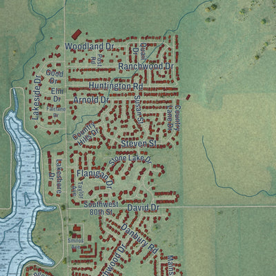 Second close-up of the map of Augusta, Kansas print showing more streets and buildings