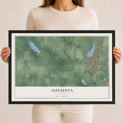 Map of Augusta, Kansas, 12 x 18 inch print in a black wood frame