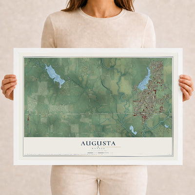 Map of Augusta, Kansas, 12 x 18 inch print in a white wood frame
