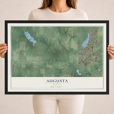 Map of Augusta, Kansas, 18 x 24 inch print in a black wood frame