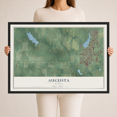 Map of Augusta, Kansas, 24 x 36 inch print in a black wood frame