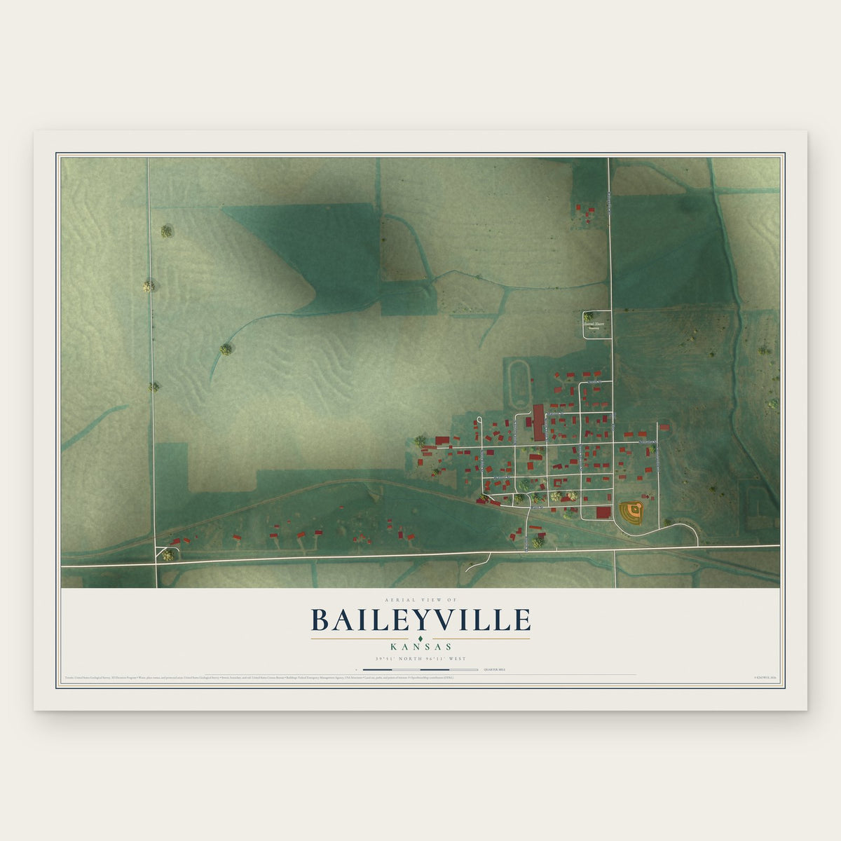 Baileyville, Kansas map print, the full design