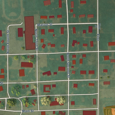 Close-up of the map of Baileyville, Kansas print showing street and building detail