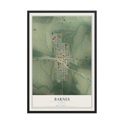 Map of Barnes, Kansas, 12 x 18 inch print in a black wood frame