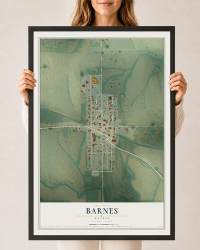 Map of Barnes, Kansas, 24 x 36 inch print in a black wood frame