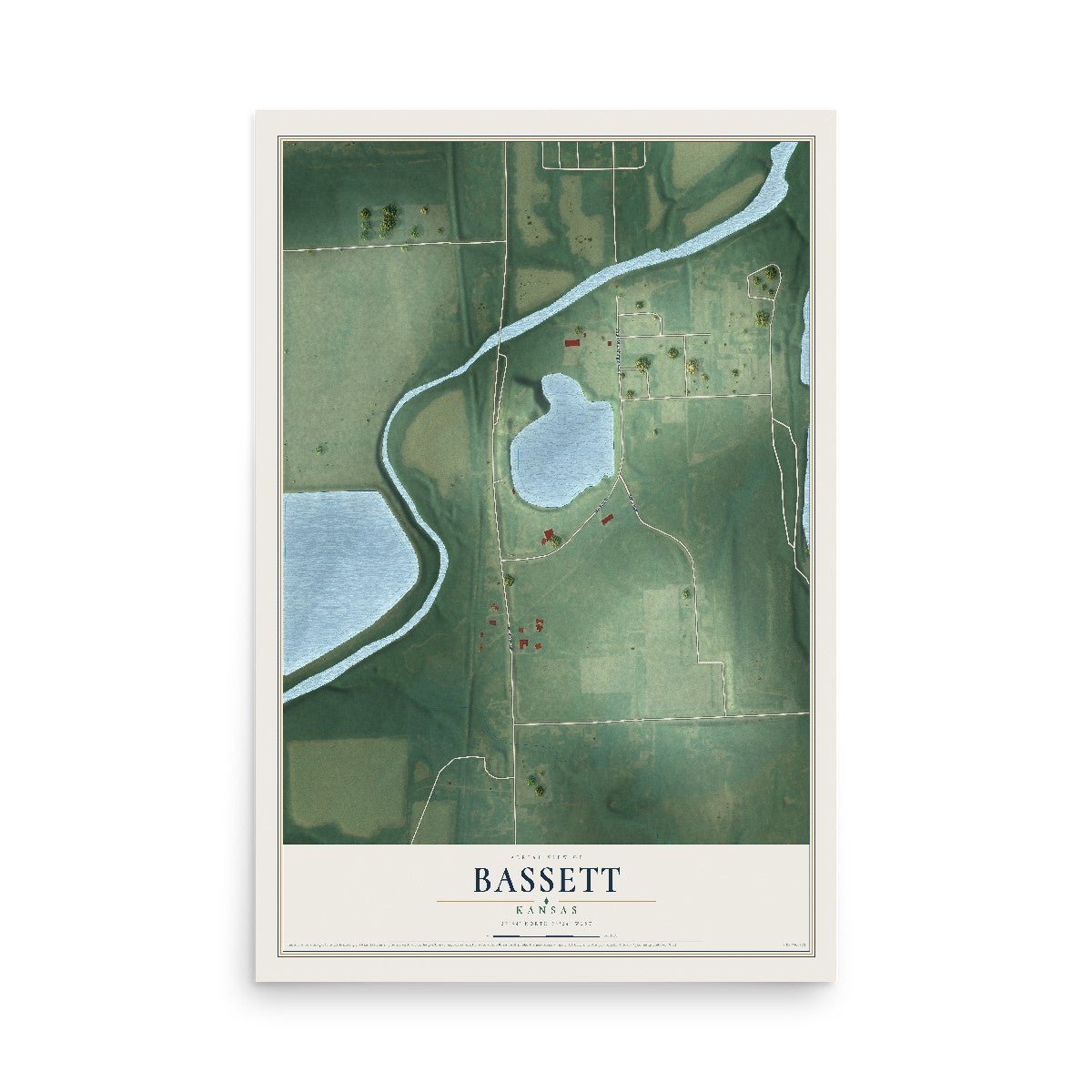 Map of Bassett, Kansas, 12 x 18 inch unframed archival matte print