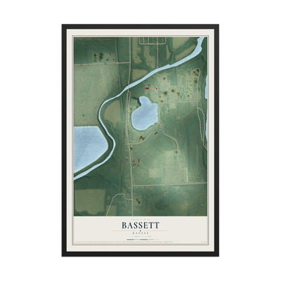 Map of Bassett, Kansas, 12 x 18 inch print in a black wood frame