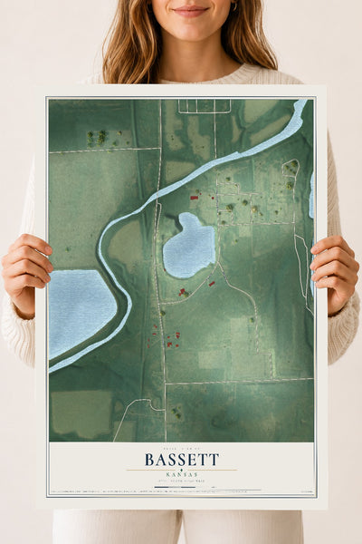 Map of Bassett, Kansas, 18 x 24 inch unframed archival matte print