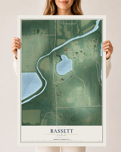 Map of Bassett, Kansas, 24 x 36 inch unframed archival matte print