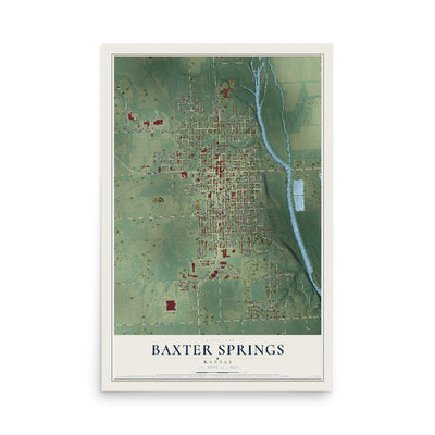 Map of Baxter Springs, Kansas, 12 x 18 inch unframed archival matte print