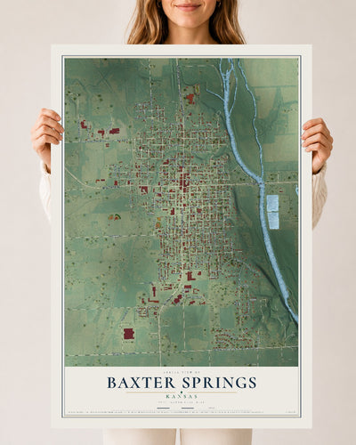 Map of Baxter Springs, Kansas, 24 x 36 inch unframed archival matte print
