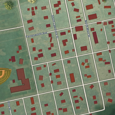 Close-up of the map of Bazine, Kansas print showing street and building detail