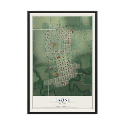 Map of Bazine, Kansas, 12 x 18 inch print in a black wood frame