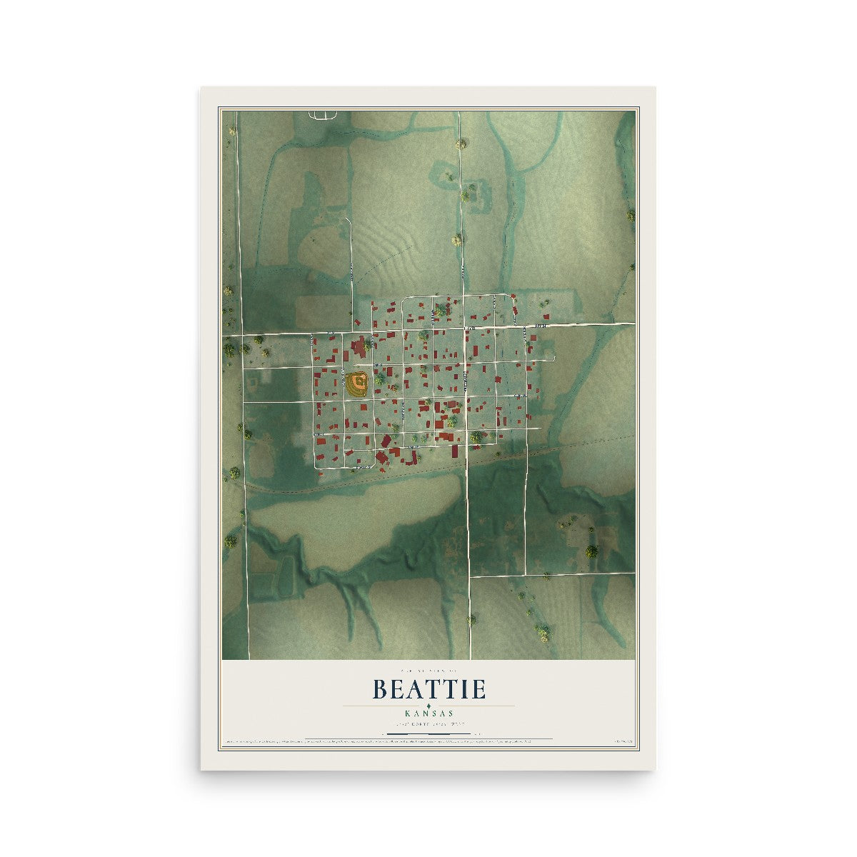 Map of Beattie, Kansas, 12 x 18 inch unframed archival matte print