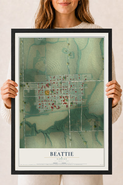Map of Beattie, Kansas, 18 x 24 inch print in a black wood frame