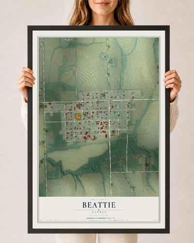 Map of Beattie, Kansas, 24 x 36 inch print in a black wood frame