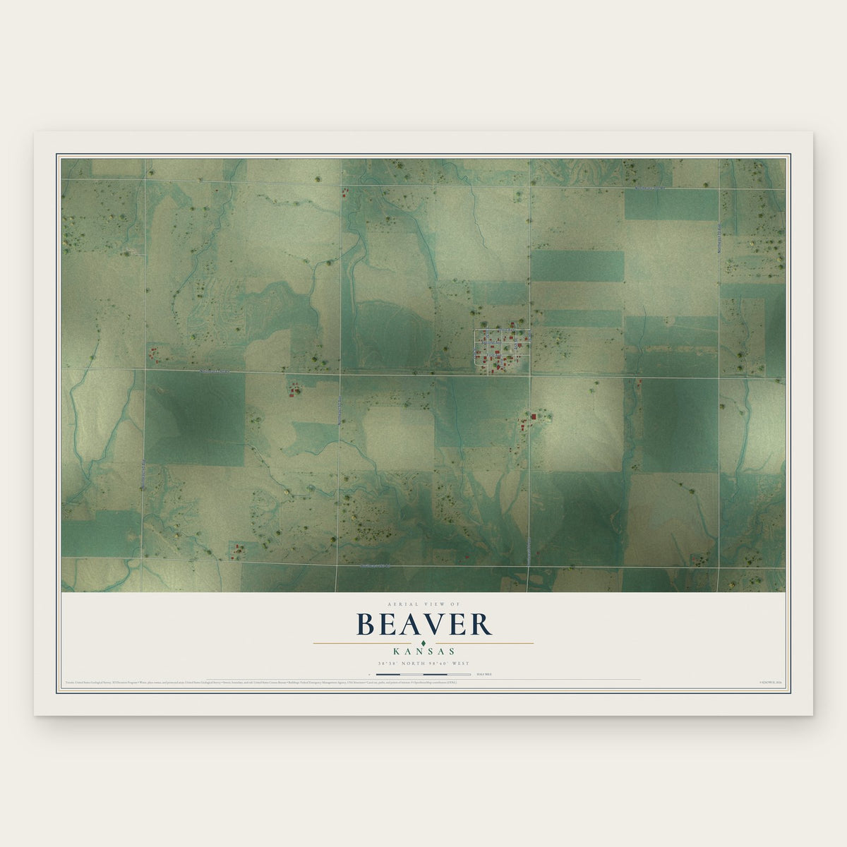 Beaver, Kansas map print, the full design