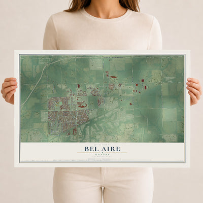 Map of Bel Aire, Kansas, 12 x 18 inch unframed archival matte print