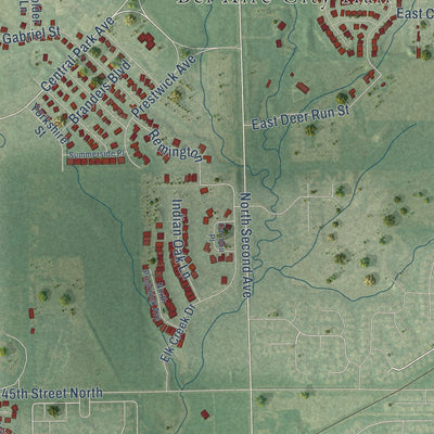Second close-up of the map of Bel Aire, Kansas print showing more streets and buildings