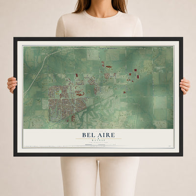 Map of Bel Aire, Kansas, 24 x 36 inch print in a black wood frame