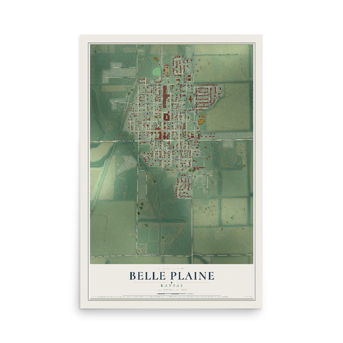 Map of Belle Plaine, Kansas, 12 x 18 inch unframed archival matte print