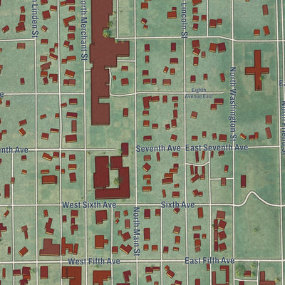 Close-up of the map of Belle Plaine, Kansas print showing street and building detail