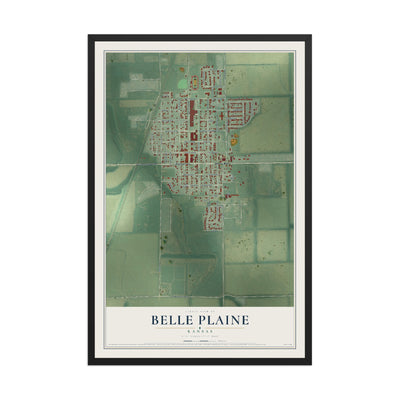 Map of Belle Plaine, Kansas, 12 x 18 inch print in a black wood frame