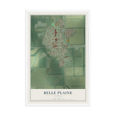Map of Belle Plaine, Kansas, 12 x 18 inch print in a white wood frame