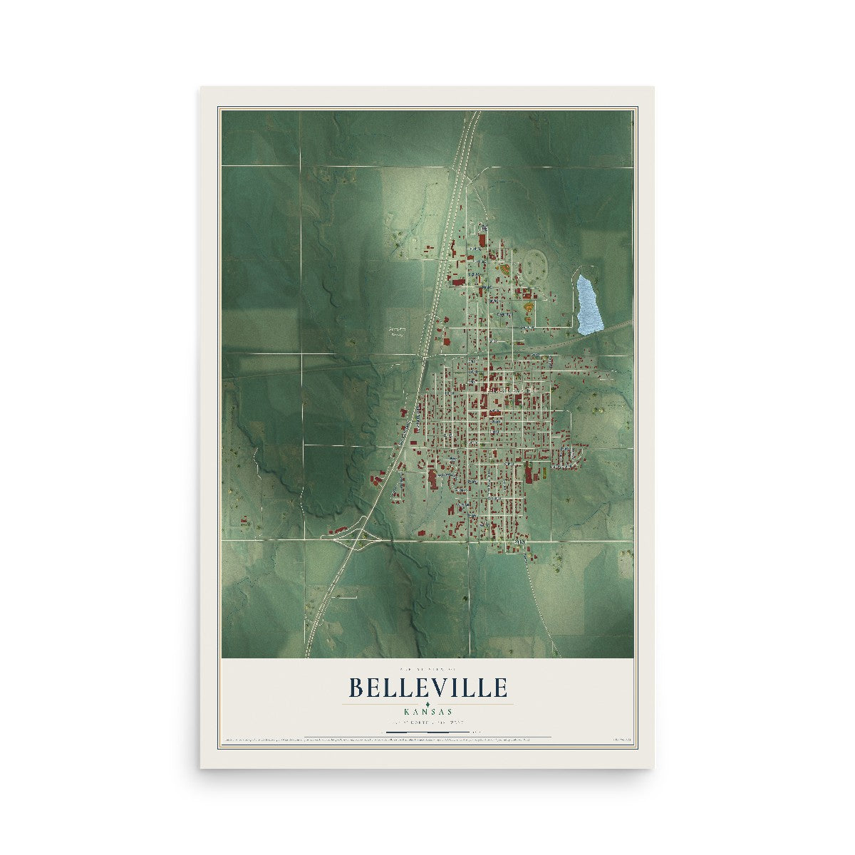 Map of Belleville, Kansas, 12 x 18 inch unframed archival matte print
