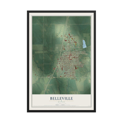 Map of Belleville, Kansas, 12 x 18 inch print in a black wood frame
