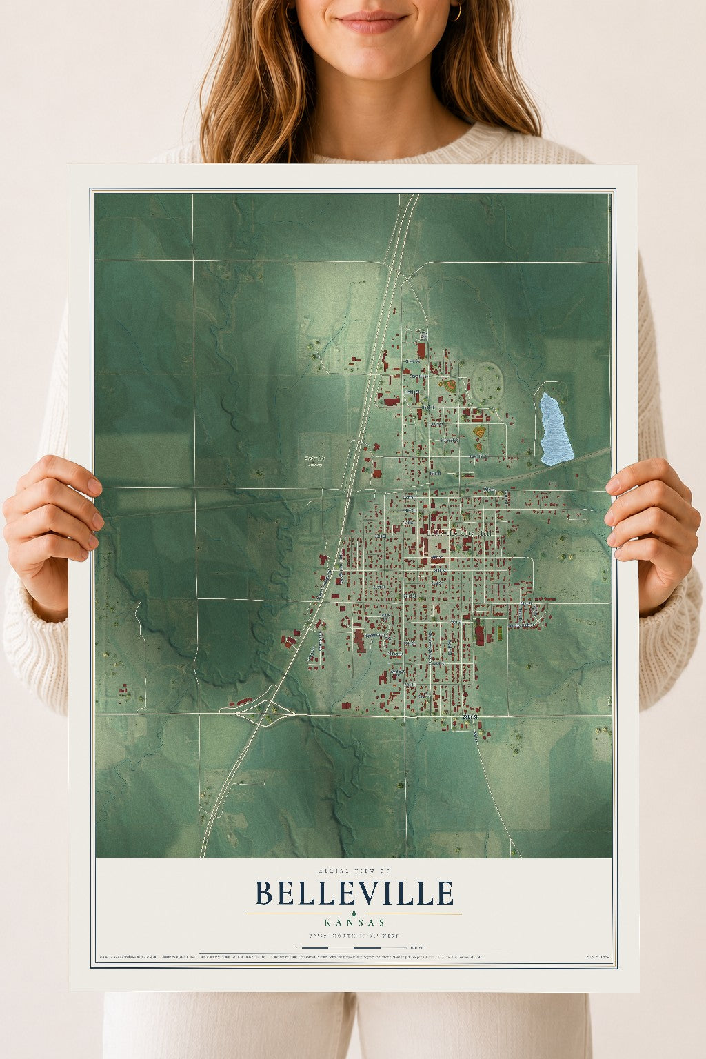 Map of Belleville, Kansas, 18 x 24 inch unframed archival matte print