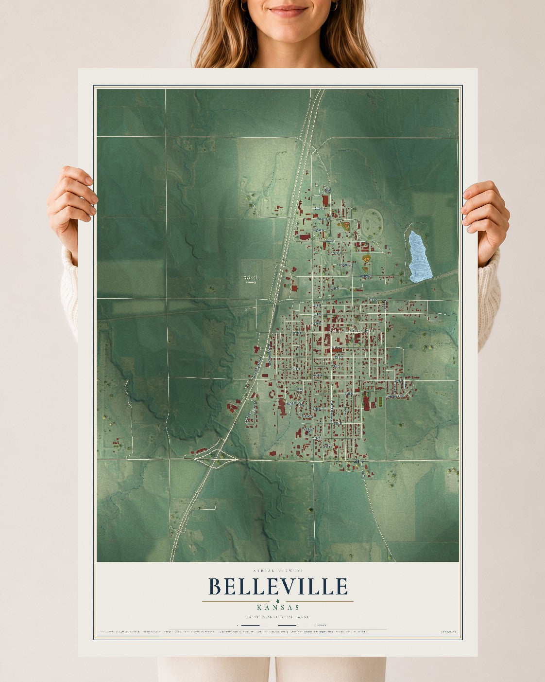 Map of Belleville, Kansas, 24 x 36 inch unframed archival matte print