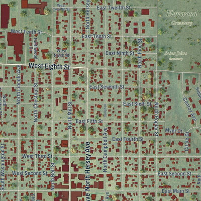Close-up of the map of Beloit, Kansas print showing street and building detail