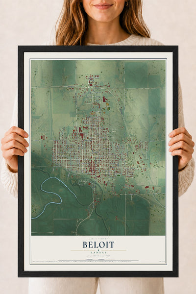 Map of Beloit, Kansas, 18 x 24 inch print in a black wood frame
