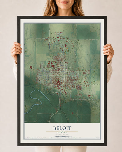 Map of Beloit, Kansas, 24 x 36 inch print in a black wood frame