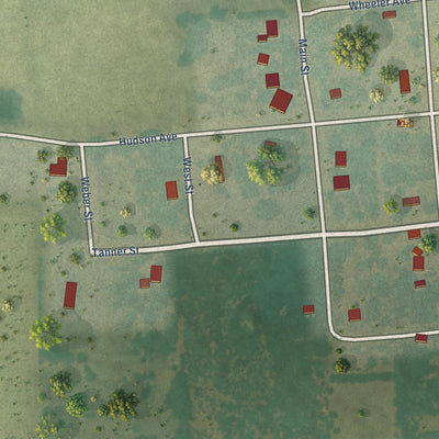 Second close-up of the map of Belpre, Kansas print showing more streets and buildings