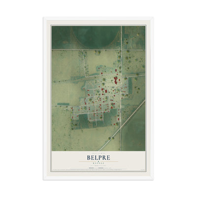 Map of Belpre, Kansas, 12 x 18 inch print in a white wood frame