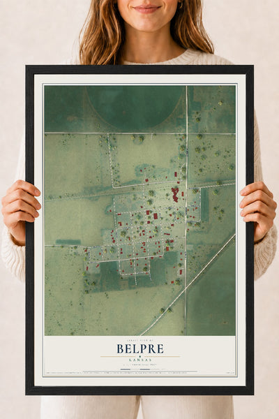 Map of Belpre, Kansas, 18 x 24 inch print in a black wood frame