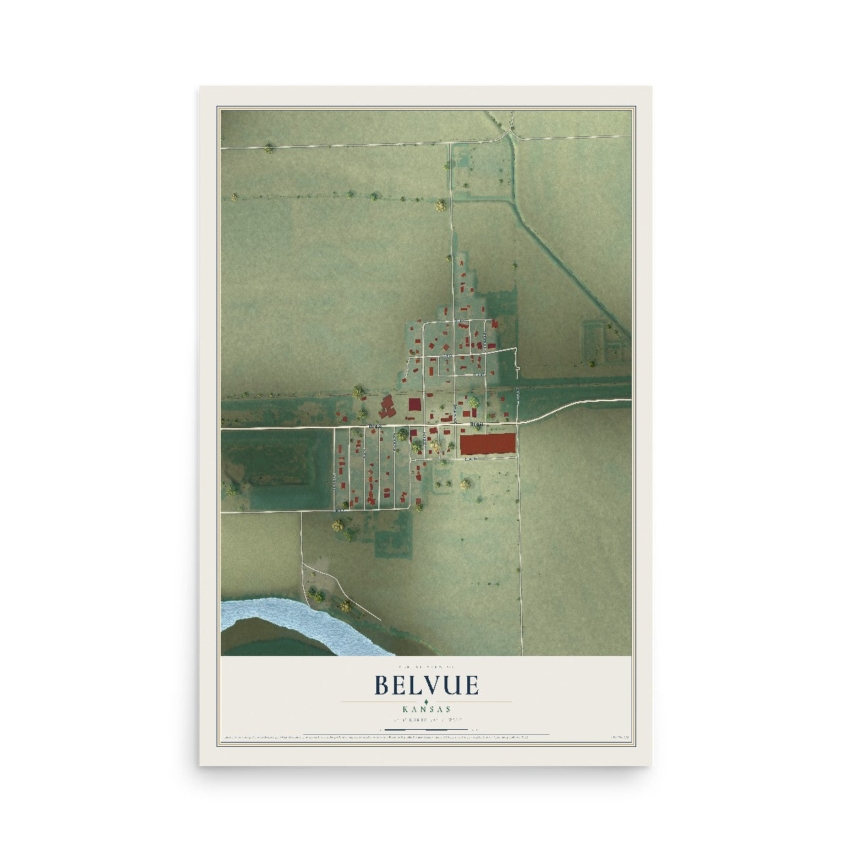 Map of Belvue, Kansas, 12 x 18 inch unframed archival matte print