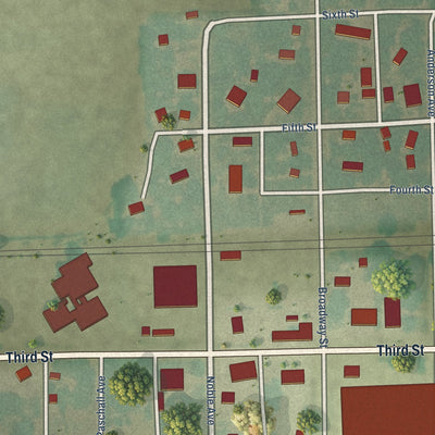 Close-up of the map of Belvue, Kansas print showing street and building detail
