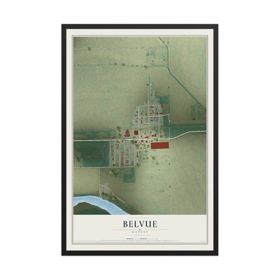 Map of Belvue, Kansas, 12 x 18 inch print in a black wood frame