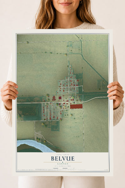 Map of Belvue, Kansas, 18 x 24 inch unframed archival matte print