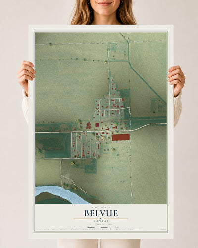 Map of Belvue, Kansas, 24 x 36 inch unframed archival matte print