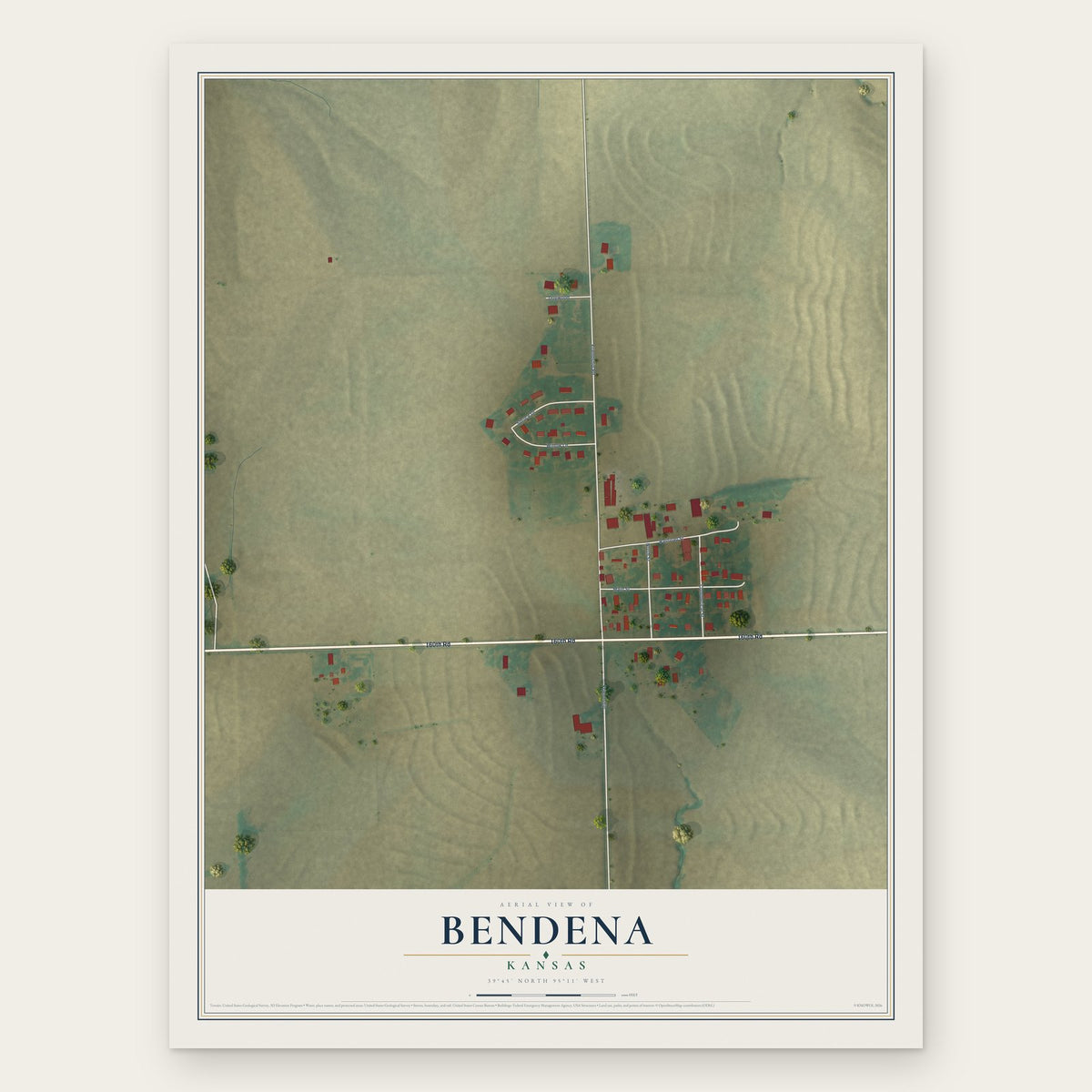 Bendena, Kansas map print, the full design