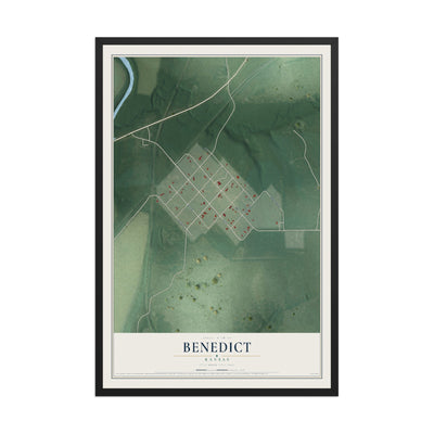 Map of Benedict, Kansas, 12 x 18 inch print in a black wood frame